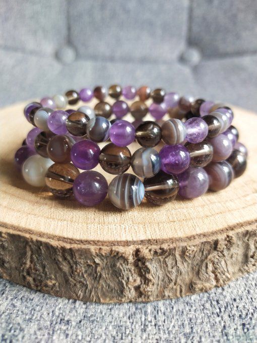 Bracelet Amethyste / botswana / quartz fumée