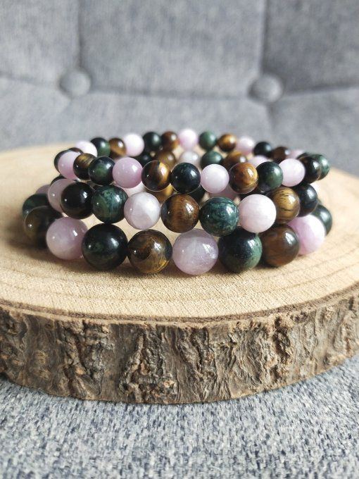 Bracelet Jaspe Kambaba / Kunzite / Oeil de tigre