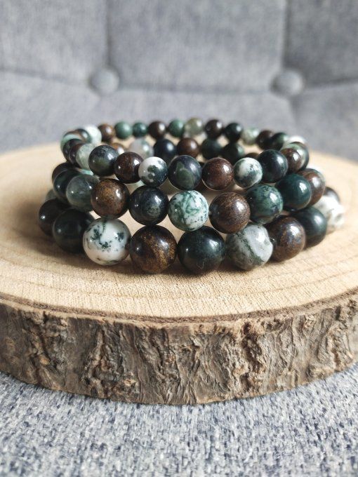 Bracelet Agate arbre / Bronzite / Jaspe kambaba