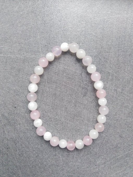 Bracelet Pierre de lune / quartz rose (Taille enfant)