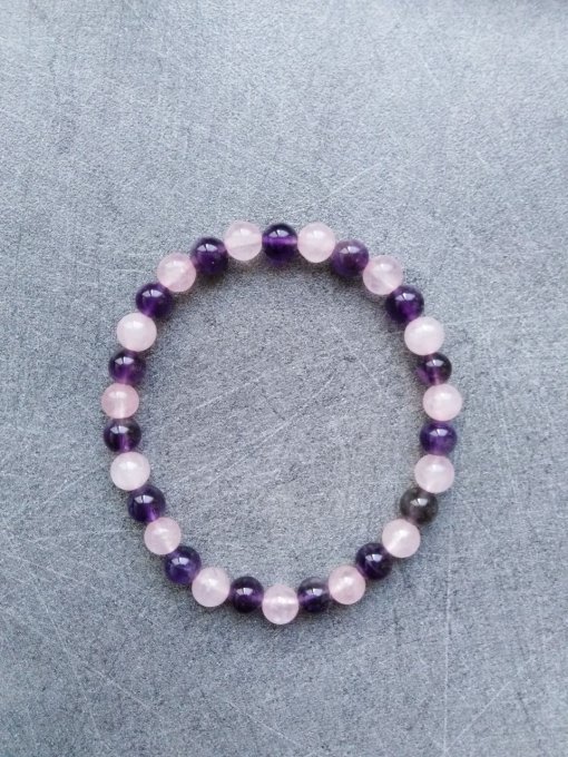 Bracelet Améthyste / quartz rose (Taille enfant)