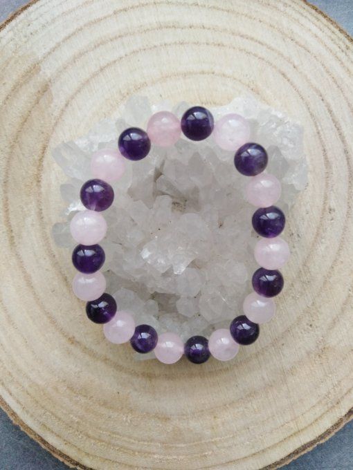 Bracelet Améthyste / quartz rose