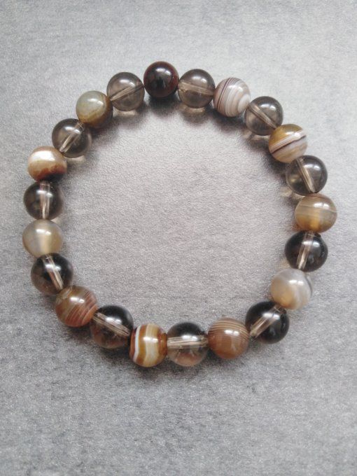 Bracelet Agate de botswana / quartz fumée