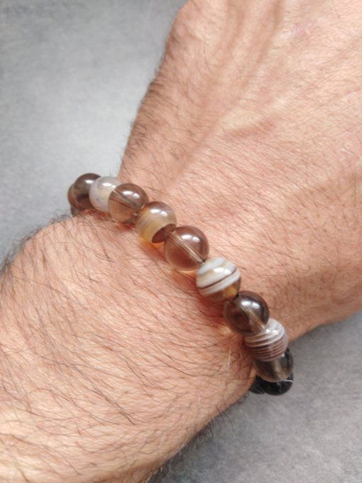 Bracelet Agate de botswana / quartz fumée