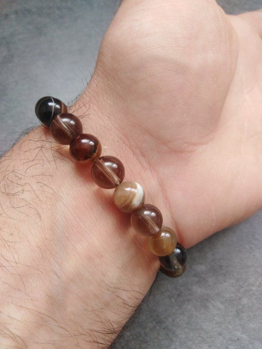 Bracelet Agate de botswana / quartz fumée