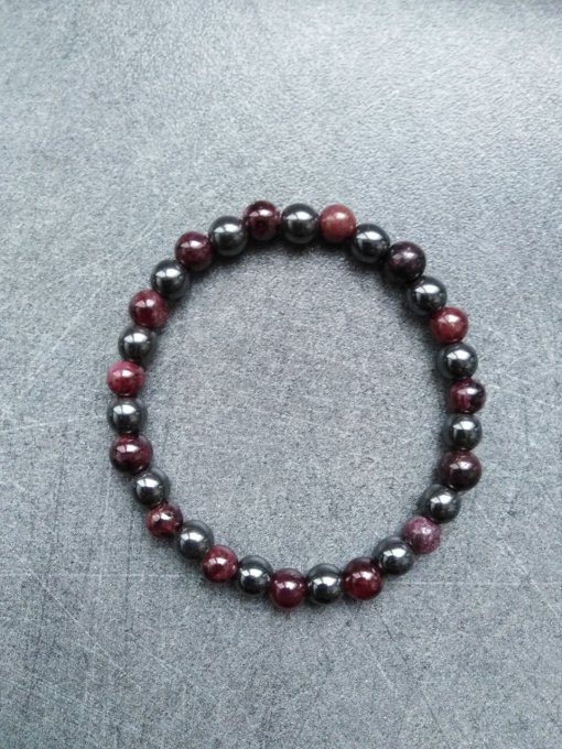 Bracelet enfant : Grenat / Hématite