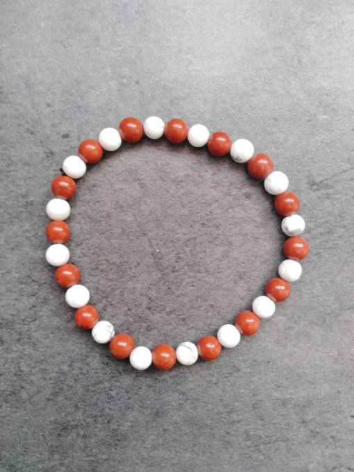 Bracelet howlite / jaspe rouge (Taille enfant)