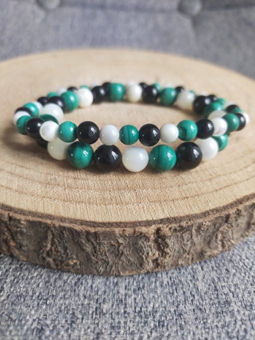 Bracelet Malachite / nacre / spinelle