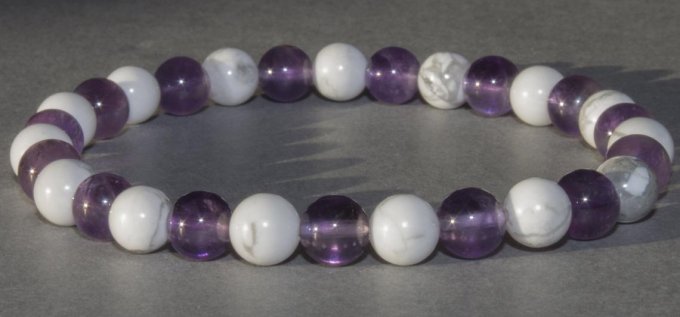 Bracelet Améthyste / Howlite (Taille enfant)