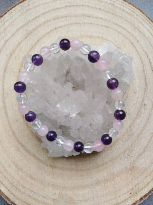 Bracelet Améthyste / Quartz / Quartz rose (Taille enfant)