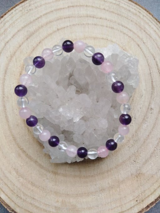 Bracelet Améthyste / quartz / quartz rose (Taille enfant)