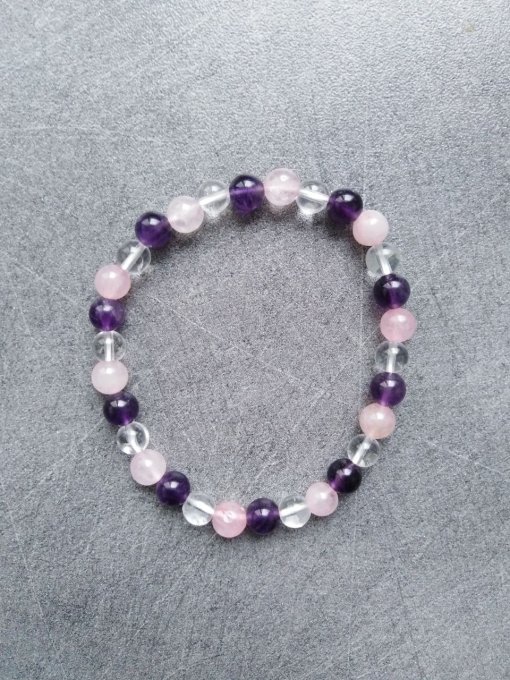 Bracelet Améthyste / Quartz / Quartz rose (Taille enfant)