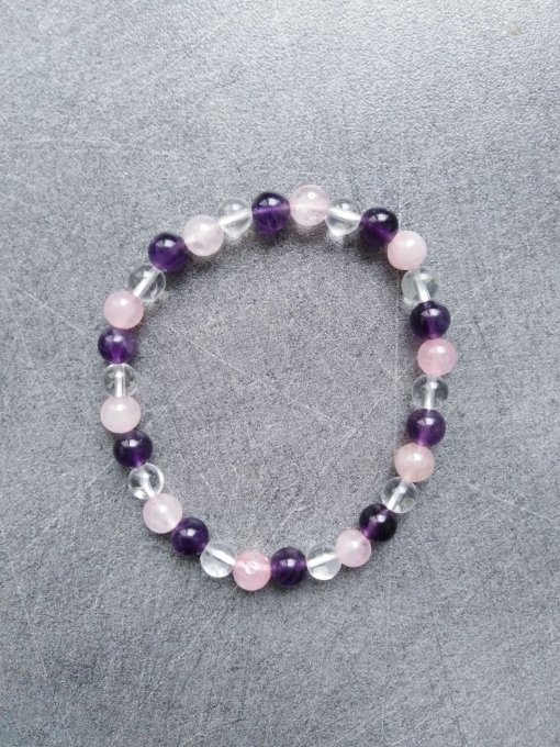 Bracelet Améthyste / quartz / quartz rose (Taille enfant)