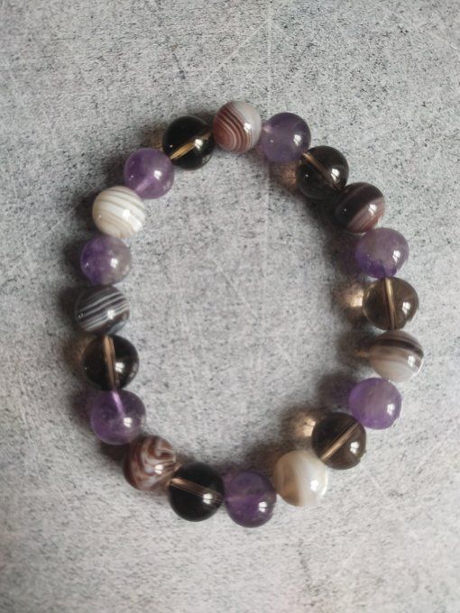Bracelet Amethyste / botswana / quartz fumée