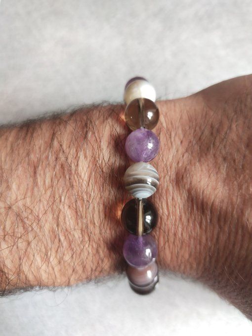 Bracelet Amethyste / botswana / quartz fumée