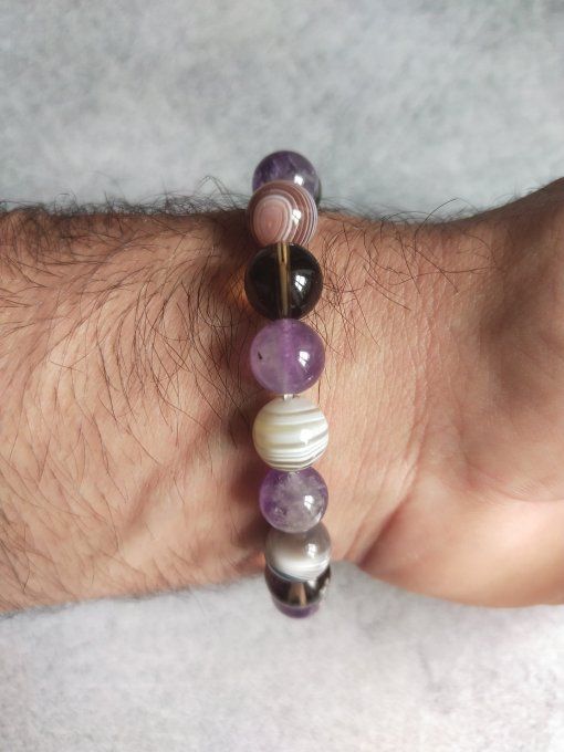 Bracelet Amethyste / botswana / quartz fumée