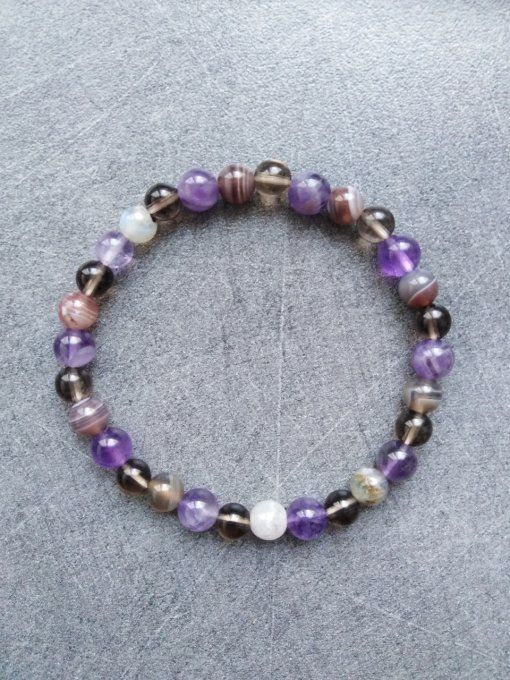 Bracelet Amethyste / botswana / quartz fumée