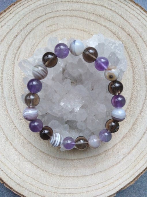 Bracelet Amethyste / botswana / quartz fumée