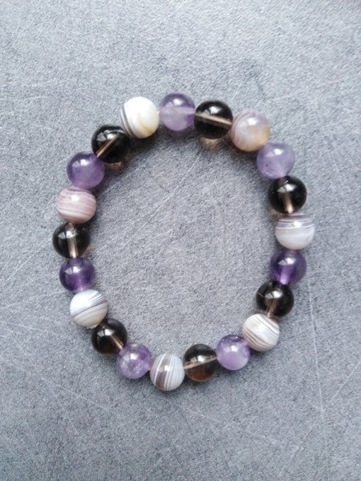 Bracelet Amethyste / botswana / quartz fumée