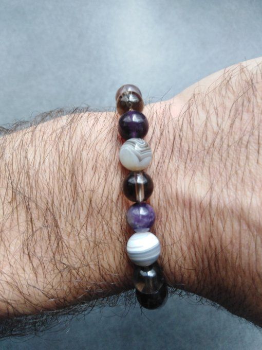 Bracelet Amethyste / botswana / quartz fumée