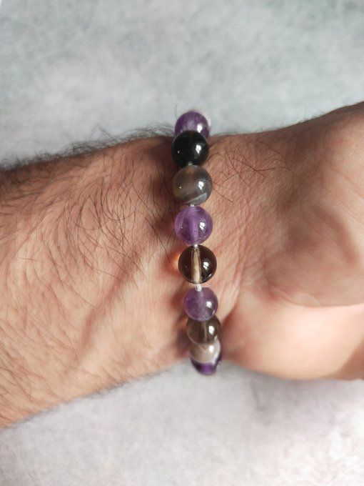 Bracelet Amethyste / botswana / quartz fumée