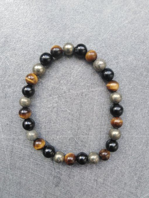 Bracelet enfant : Oeil de tigre / Pyrite / Tourmaline