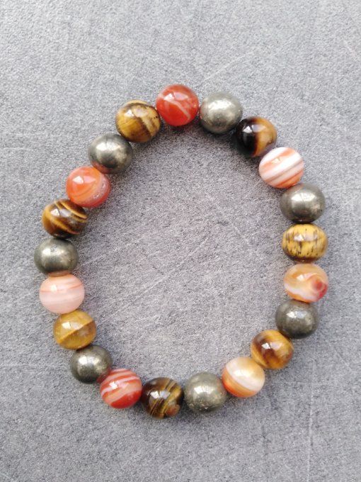 Bracelet Cornaline / Pyrite / Oeil de tigre 