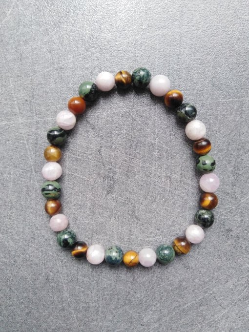 Bracelet enfant : Jaspe Kambaba / Kunzite / Oeil de tigre