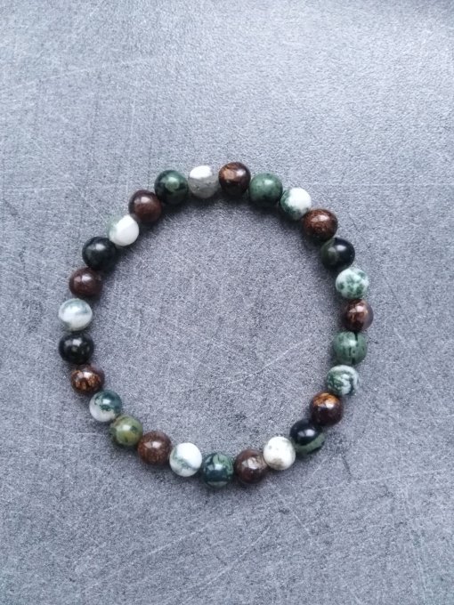 Bracelet enfant : Agate arbre / Bronzite / Jaspe kambaba