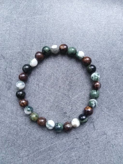 Bracelet Agate arbre / Bronzite / Jaspe kambaba