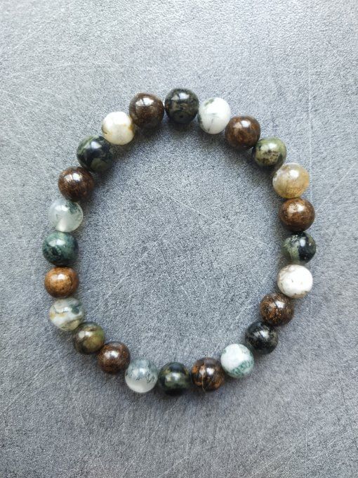 Bracelet Agate arbre / Bronzite / Jaspe kambaba