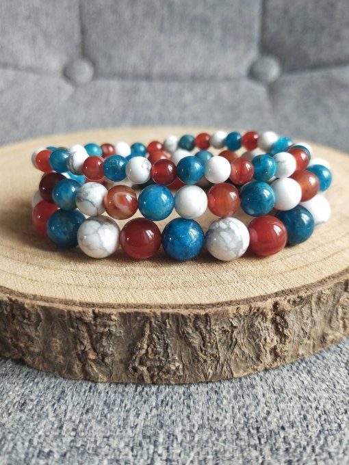 Bracelet Apatite bleu / Cornaline / Howlite