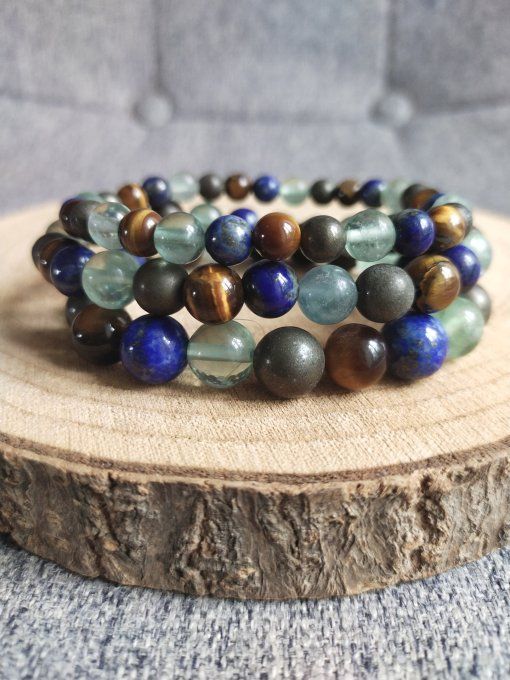 Bracelet Fluorine / Lapis lazuli / Oeil de tigre / Pyrite