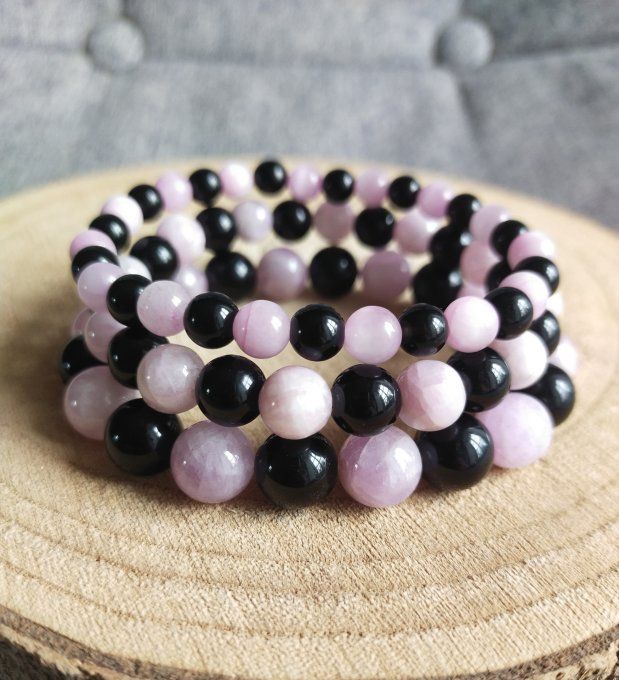 Bracelet Obsidienne / kunzite