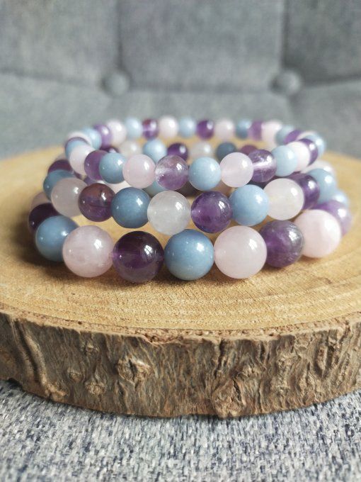 Bracelet Amethyste / angelite / quartz rose