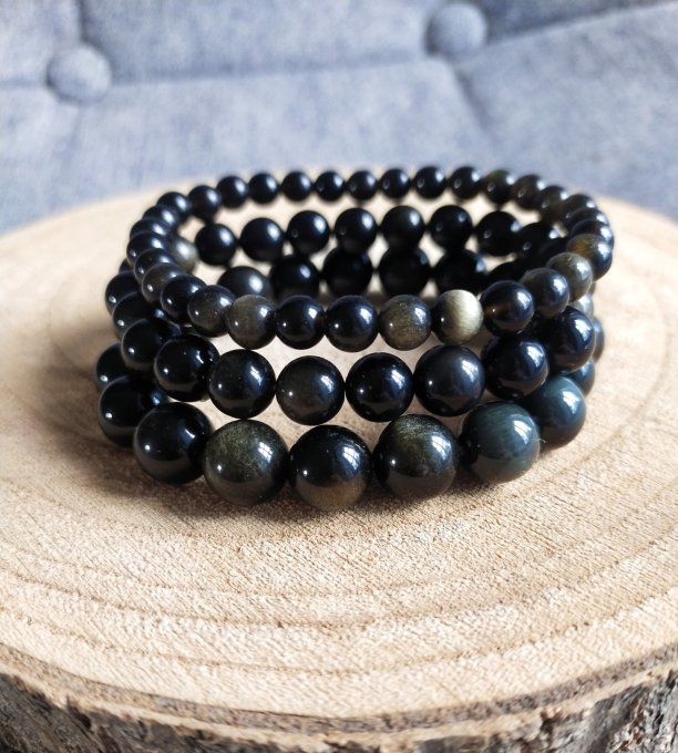Bracelet Obsidienne dorée