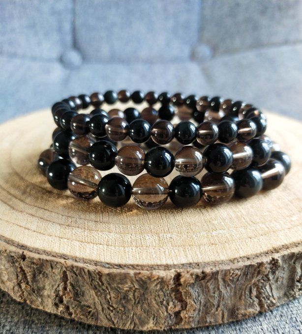 Bracelet Obsidienne Oeil Celeste / quartz fumée