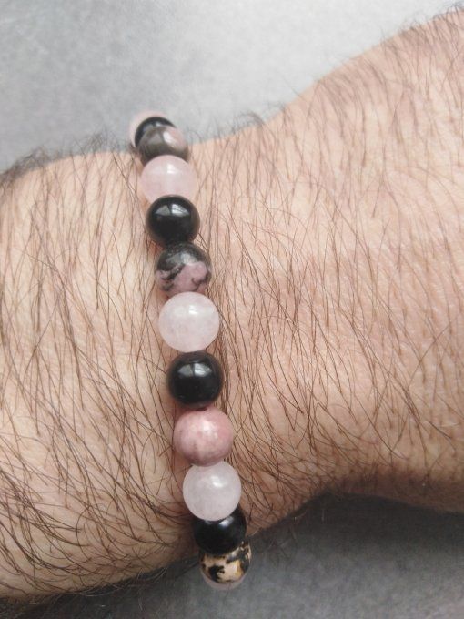  Bracelet Onyx / quartz rose / rhodonite