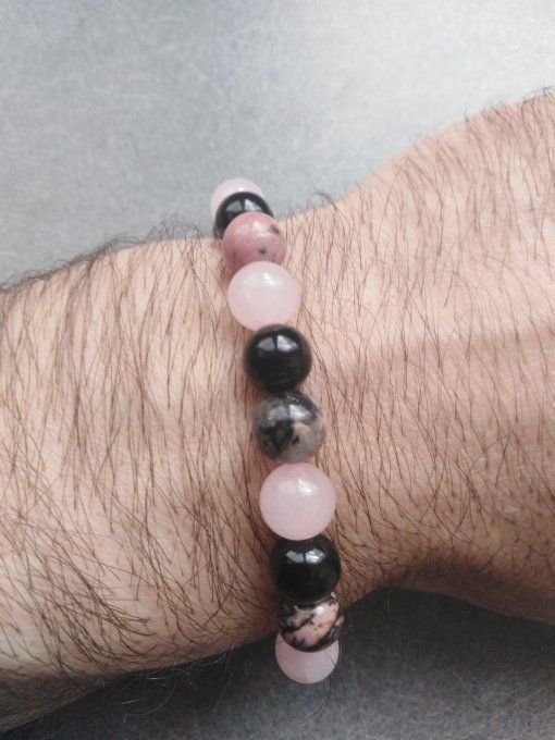  Bracelet Onyx / quartz rose / rhodonite