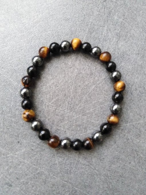 Bracelet Hématite / obsidienne / oeil de tigre (Taille enfant)