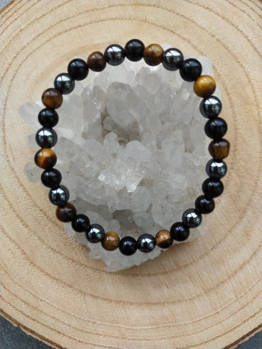Bracelet Hématite / Obsidienne / Oeil de tigre (Taille enfant)