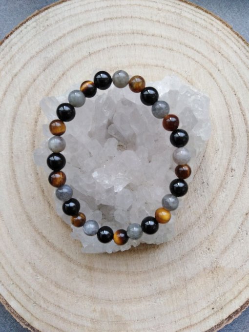 Bracelet Labradorite / Oeil de tigre / Tourmaline (Taille enfant)