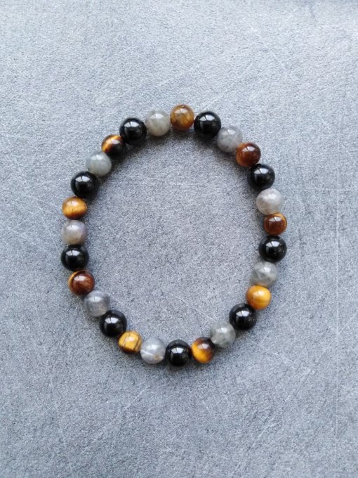 Bracelet Labradorite / oeil de tigre / spinelle