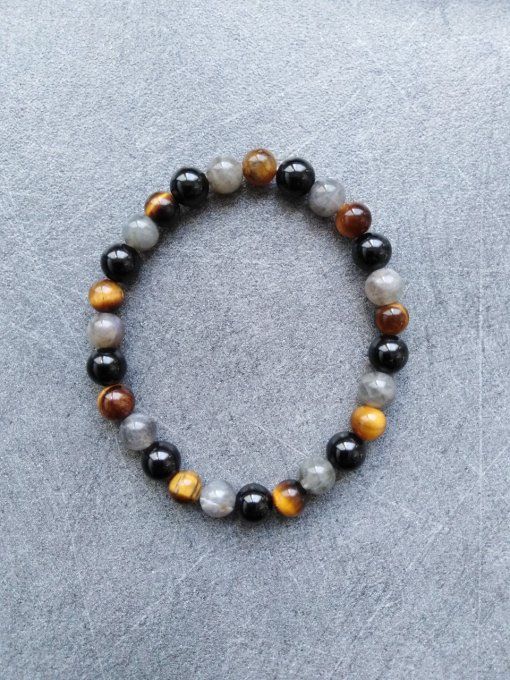 Bracelet Labradorite / oeil de tigre / tourmaline