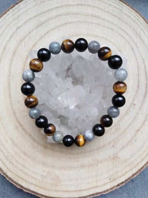 Bracelet Labradorite / oeil de tigre / spinelle