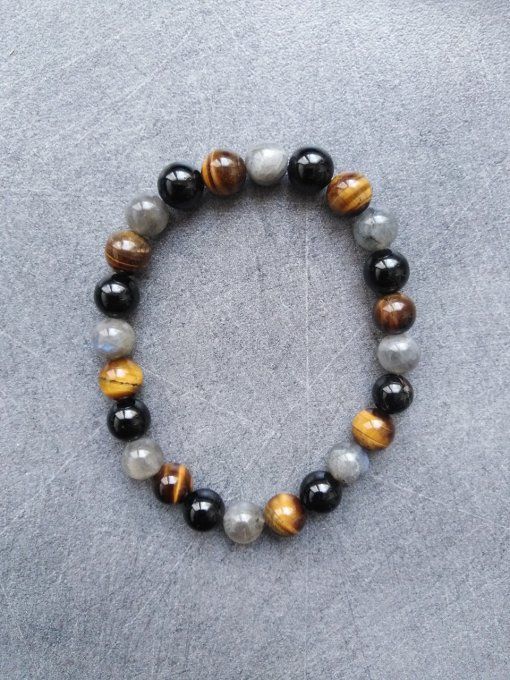 Bracelet Labradorite / oeil de tigre / tourmaline