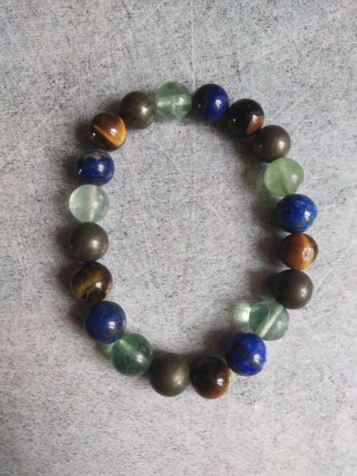 Bracelet Fluorine / Lapis lazuli / Oeil de tigre / Pyrite