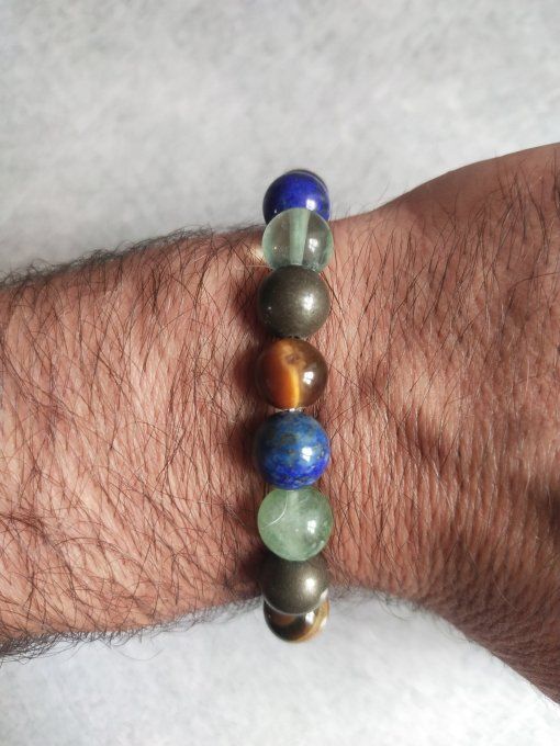 Bracelet Fluorine / Lapis lazuli / Oeil de tigre / Pyrite