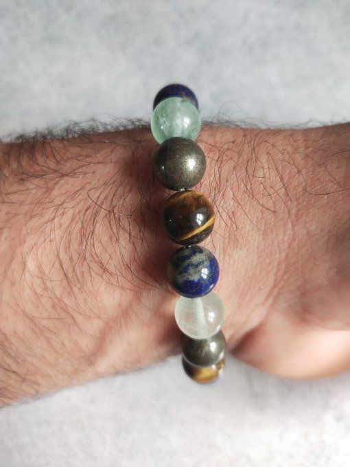 Bracelet Fluorine / Lapis lazuli / Oeil de tigre / Pyrite