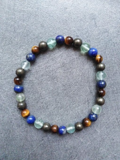 Bracelet enfant : Fluorine / Lapis lazuli / Oeil de tigre / Pyrite